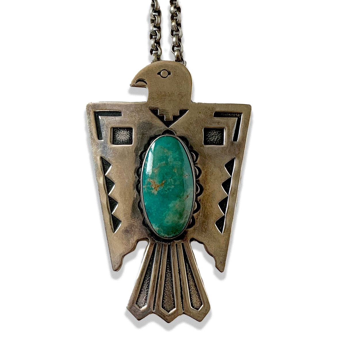 Vintage Sterling Bell Trading Thunderbird Necklace with Turquoise