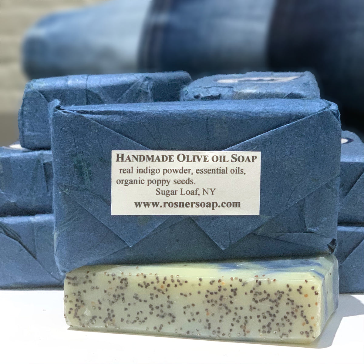 Hand-Made Indigo, Organic Poppy Seed and Essential Oil Soap