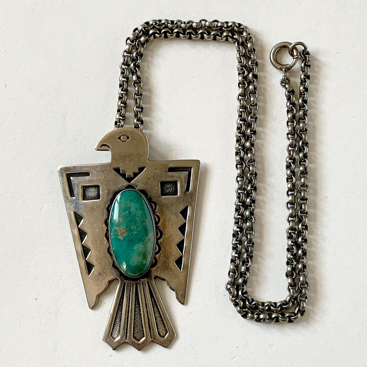 Vintage Sterling Bell Trading Thunderbird Necklace with Turquoise