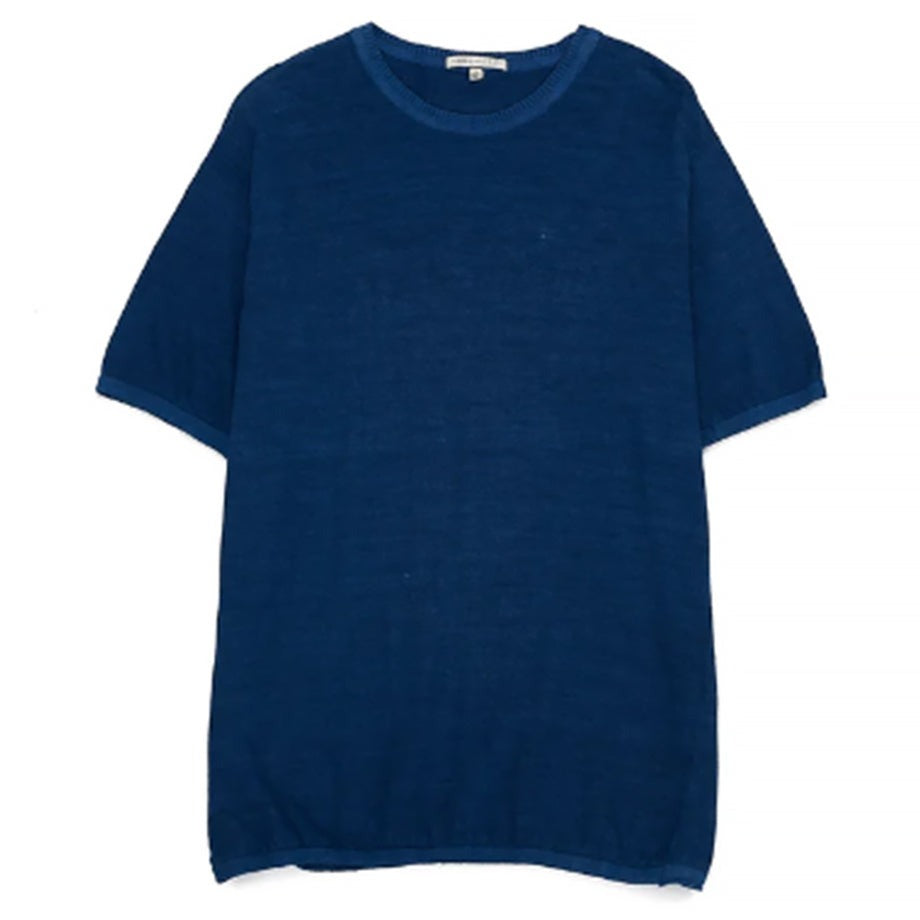 Indigo Dyed Handspun Knit Half Sleeve T-Shirt