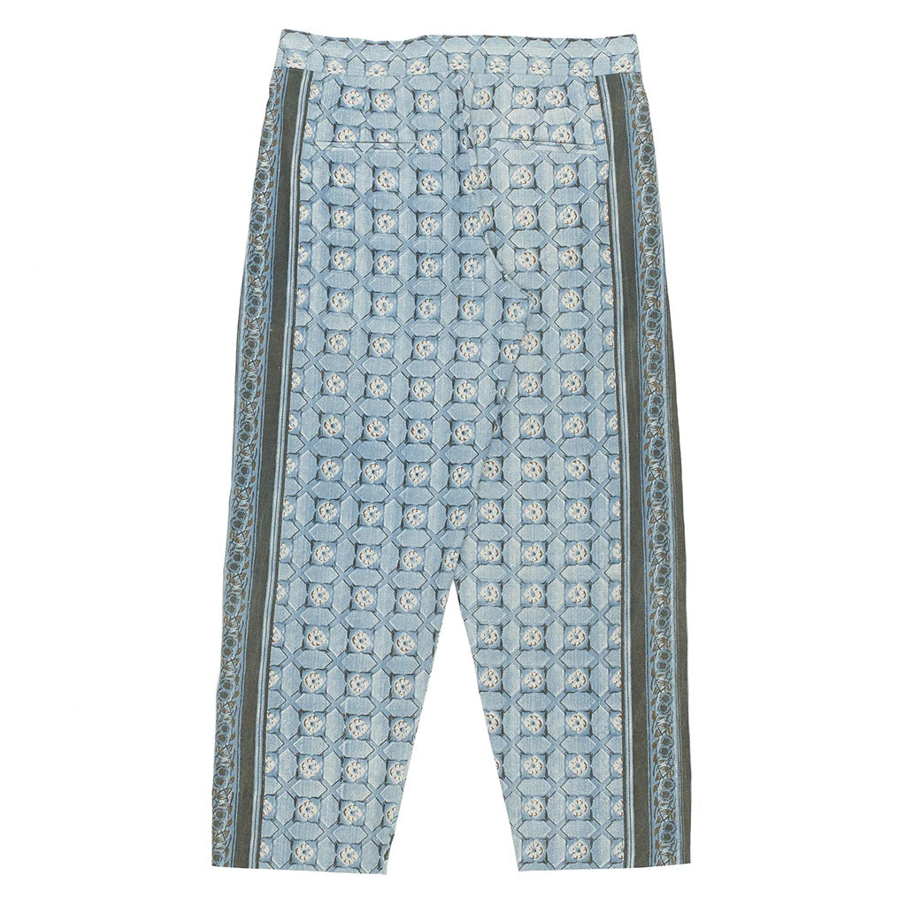 Light Indigo Homebody Inspired All Over Screen Printed Pleated Trousers (Size Small)