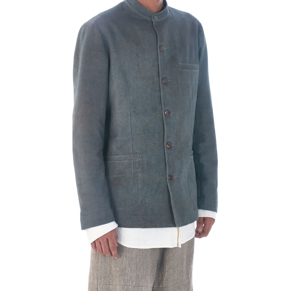 Stand Collar Jacket Natural Dyed Organic Cotton (Size XS)