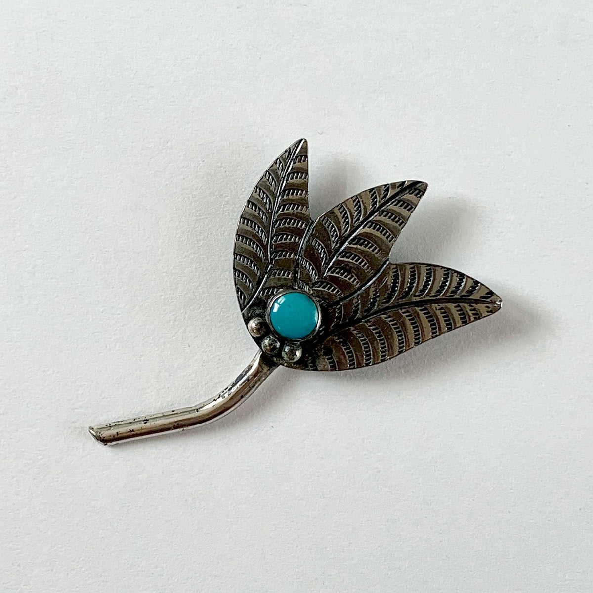 Vintage Sterling Flower Pin with Turquoise