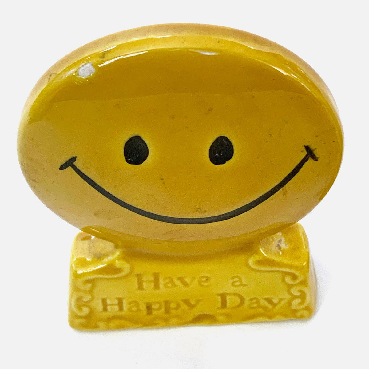 Vintage &quot;Have A Happy Day&quot;  Smiley Salt and Pepper Shakers with Cork Stoppers