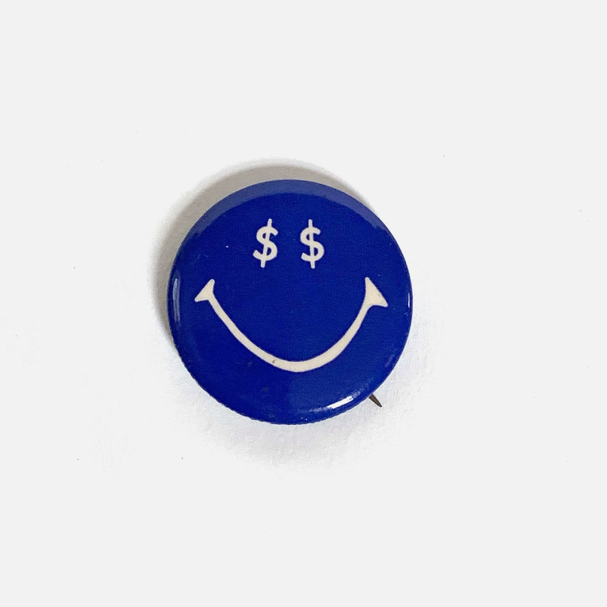 Vintage Blue $$ Smiley Face Pin Button