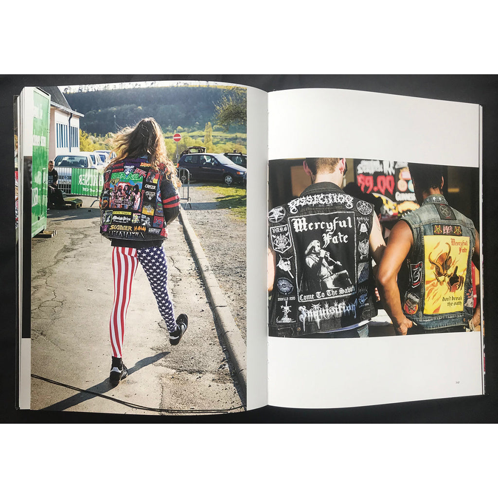 Open pages of the book Defenders of the Faith: The Heavy Metal Photography of Peter Beste