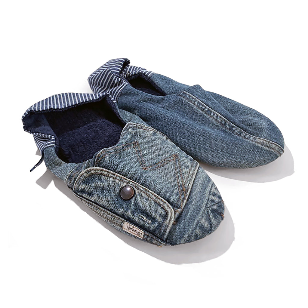 Upcycled Vintage Denim Slippers w Collapsible Heel