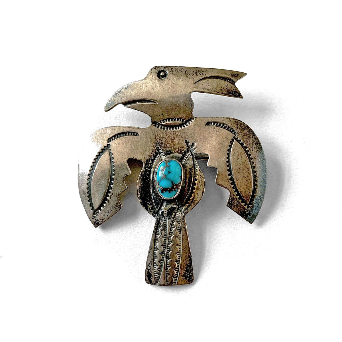 Vintage Sterling Thunderbird Pin with Turquoise